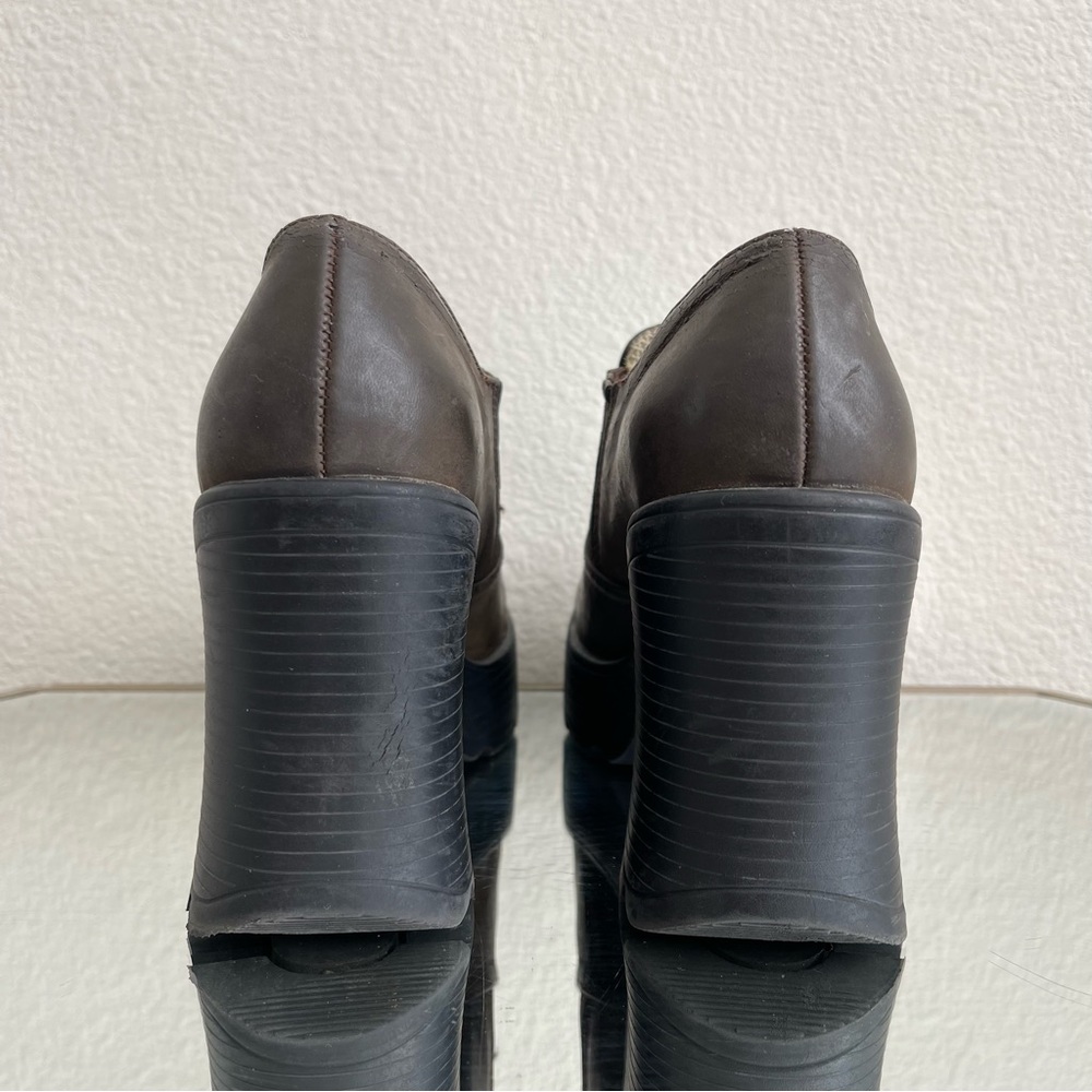 LOWER EAST SIDE Vintage Y2K Brown Faux Leather Chunky Platform Heeled Ankle Boot - Picture 7 of 14